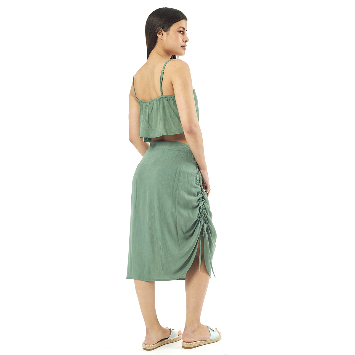 Verde Γυναικείο Σετ Φουστα-Κροπ Τοπ 62-0002 Viscoce Ινδίας Χακί