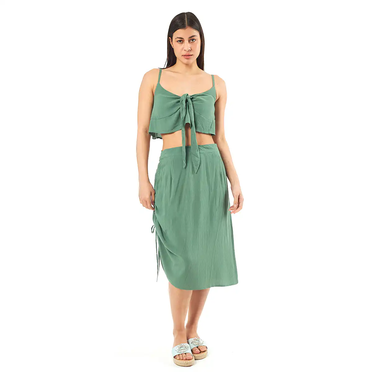 Verde Γυναικείο Σετ Φουστα-Κροπ Τοπ 62-0002 Viscoce Ινδίας Χακί Verde Γυναικείο Σετ Φουστα-Κροπ Τοπ 62-0002 Viscoce Ινδίας Χακί