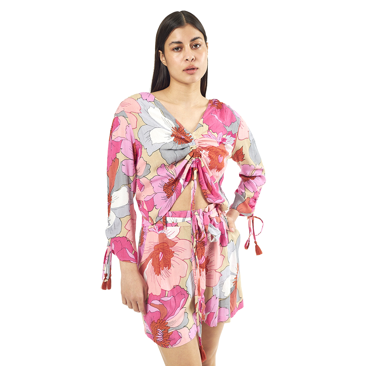 Verde Γυναικείο Σετ Φούστα-Μπλούζα 62-0003 Ρεγιόν Ινδίας Φούξια