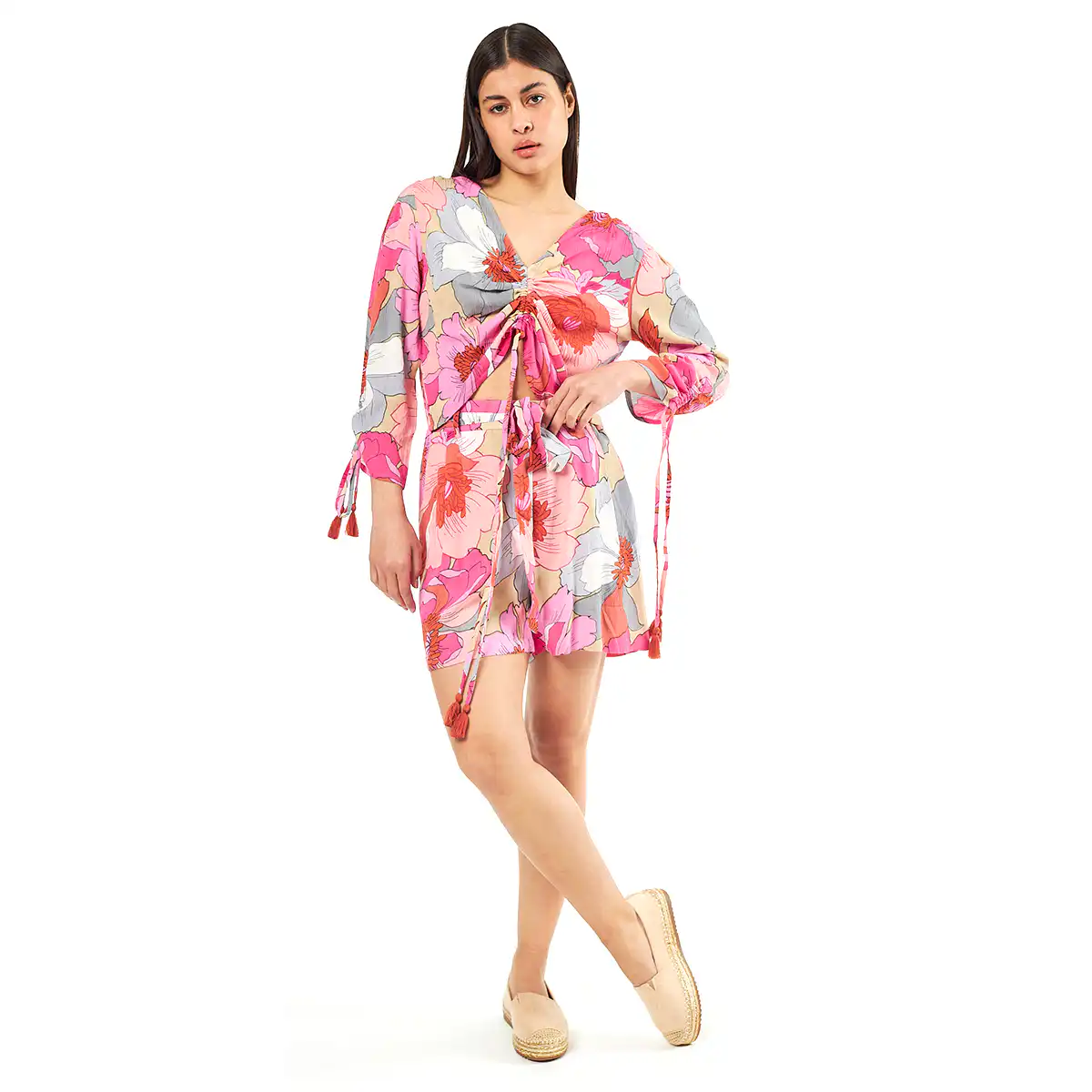 Verde Γυναικείο Σετ Φούστα-Μπλούζα 62-0003 Ρεγιόν Ινδίας Φούξια