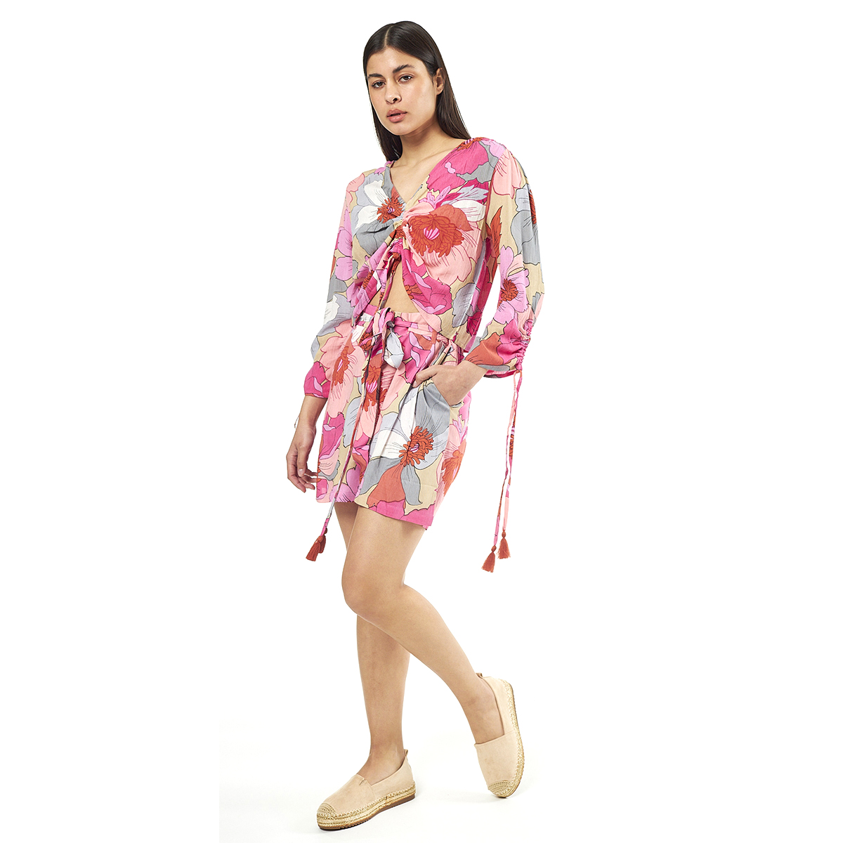 Verde Γυναικείο Σετ Φούστα-Μπλούζα 62-0003 Ρεγιόν Ινδίας Φούξια