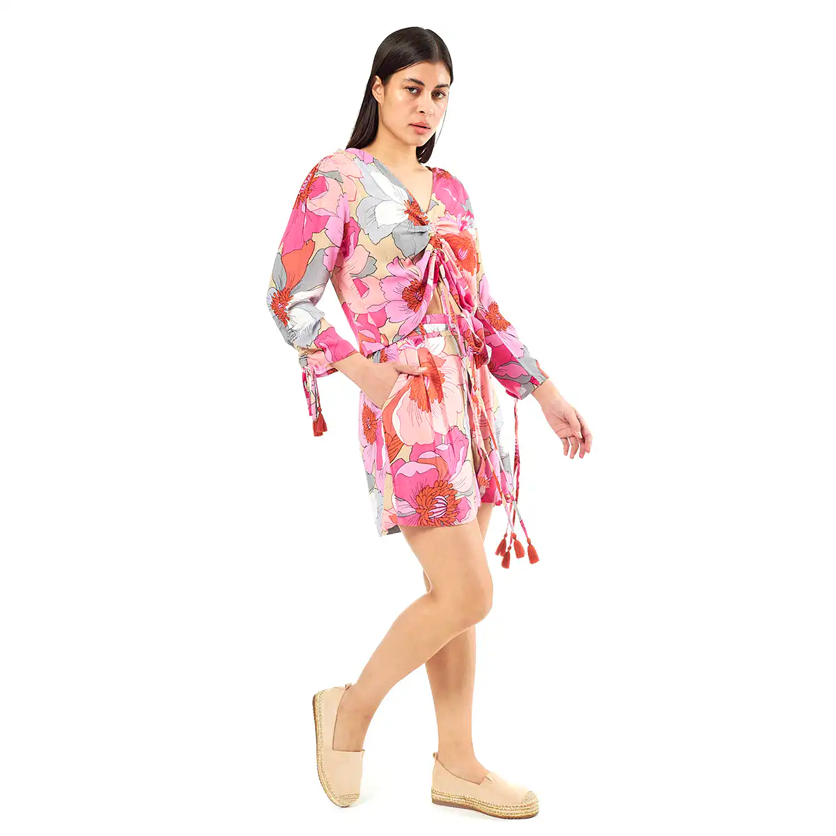 Verde Γυναικείο Σετ Φούστα-Μπλούζα 62-0003 Ρεγιόν Ινδίας Φούξια