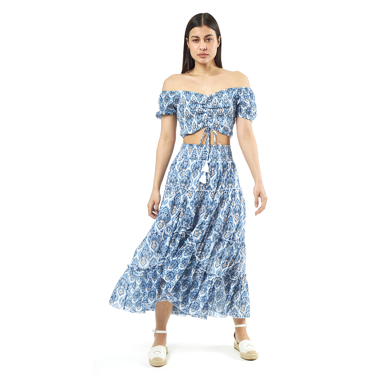 Verde Γυναικείο Σετ Φουστα-Κροπ Τοπ 62-0004 Cotton Ινδίας Μπλέ