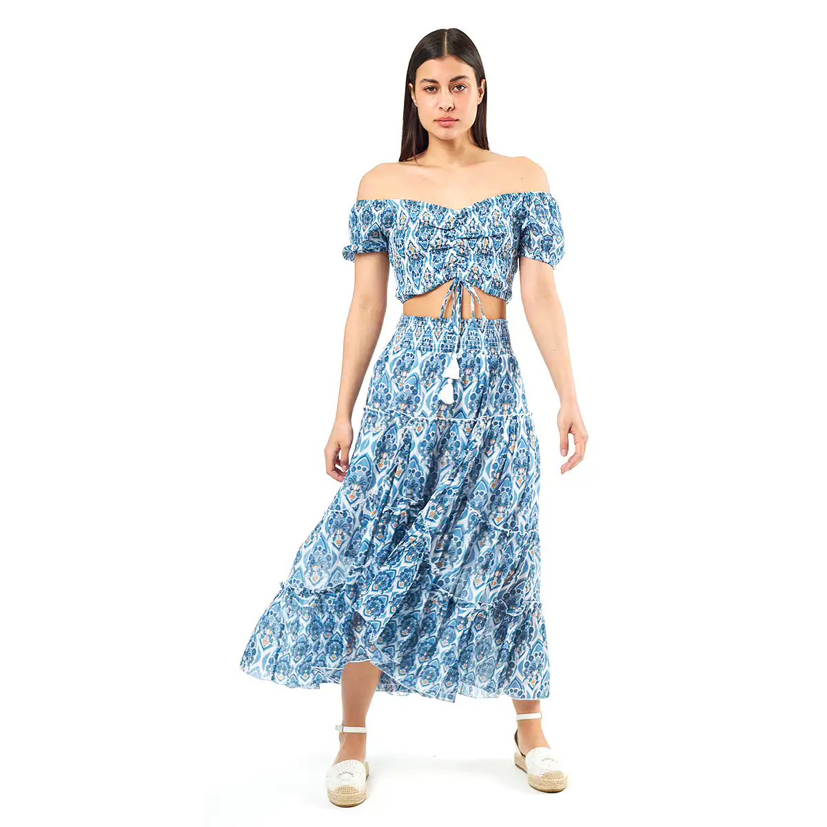 Verde Γυναικείο Σετ Φουστα-Κροπ Τοπ 62-0004 Cotton Ινδίας Μπλέ