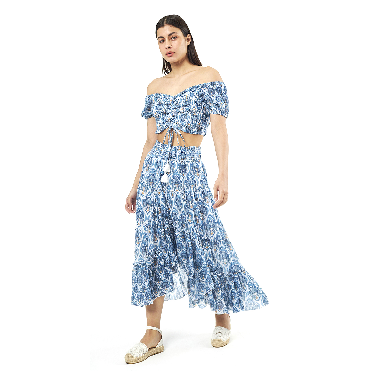 Verde Γυναικείο Σετ Φουστα-Κροπ Τοπ 62-0004 Cotton Ινδίας Μπλέ