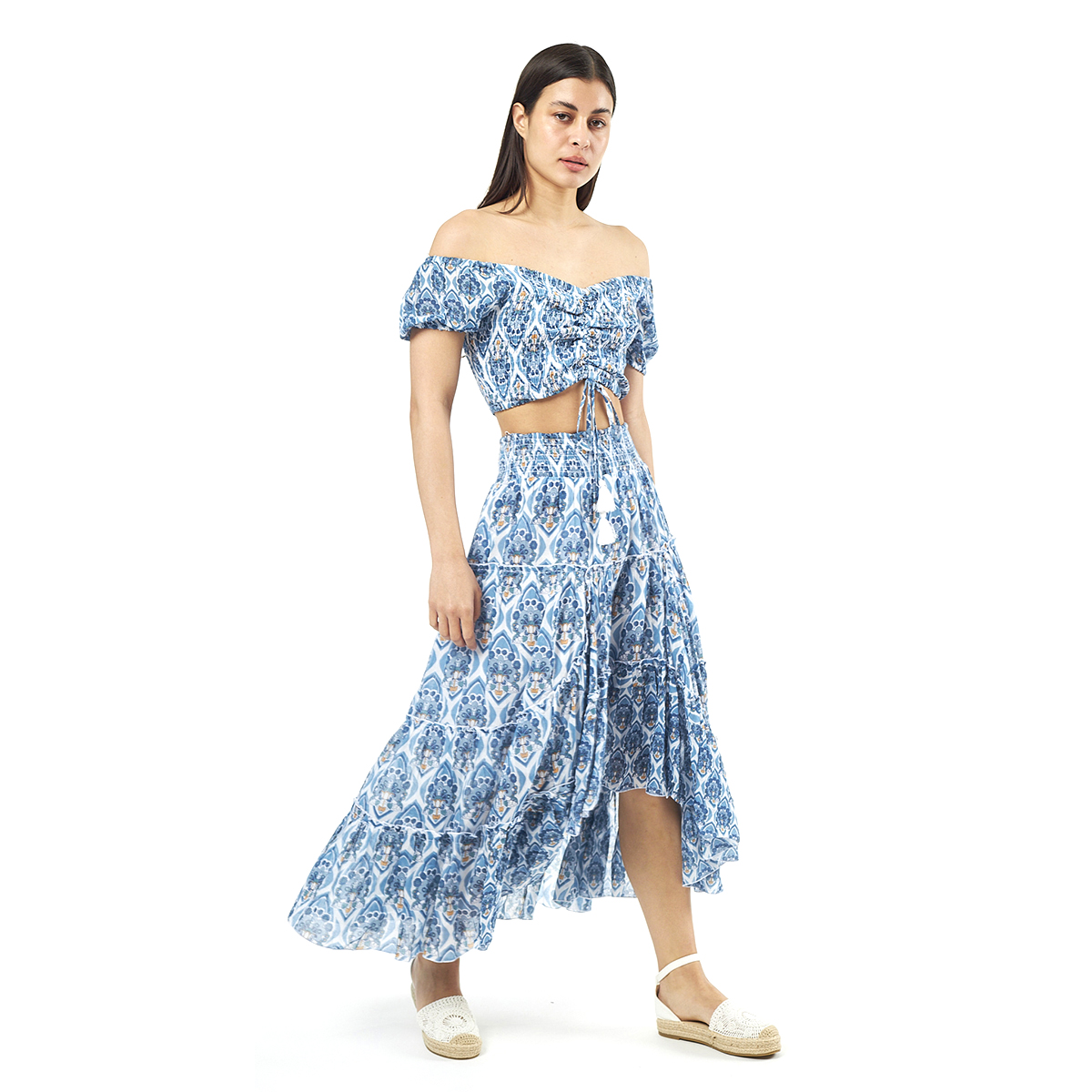 Verde Γυναικείο Σετ Φουστα-Κροπ Τοπ 62-0004 Cotton Ινδίας Μπλέ