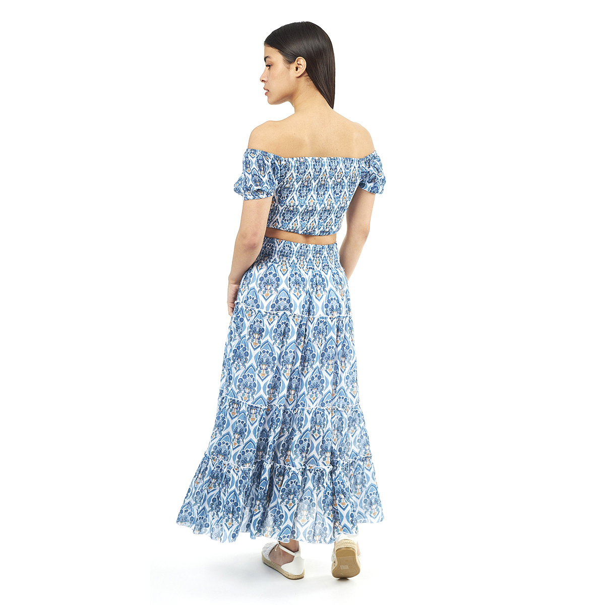 Verde Γυναικείο Σετ Φουστα-Κροπ Τοπ 62-0004 Cotton Ινδίας Μπλέ