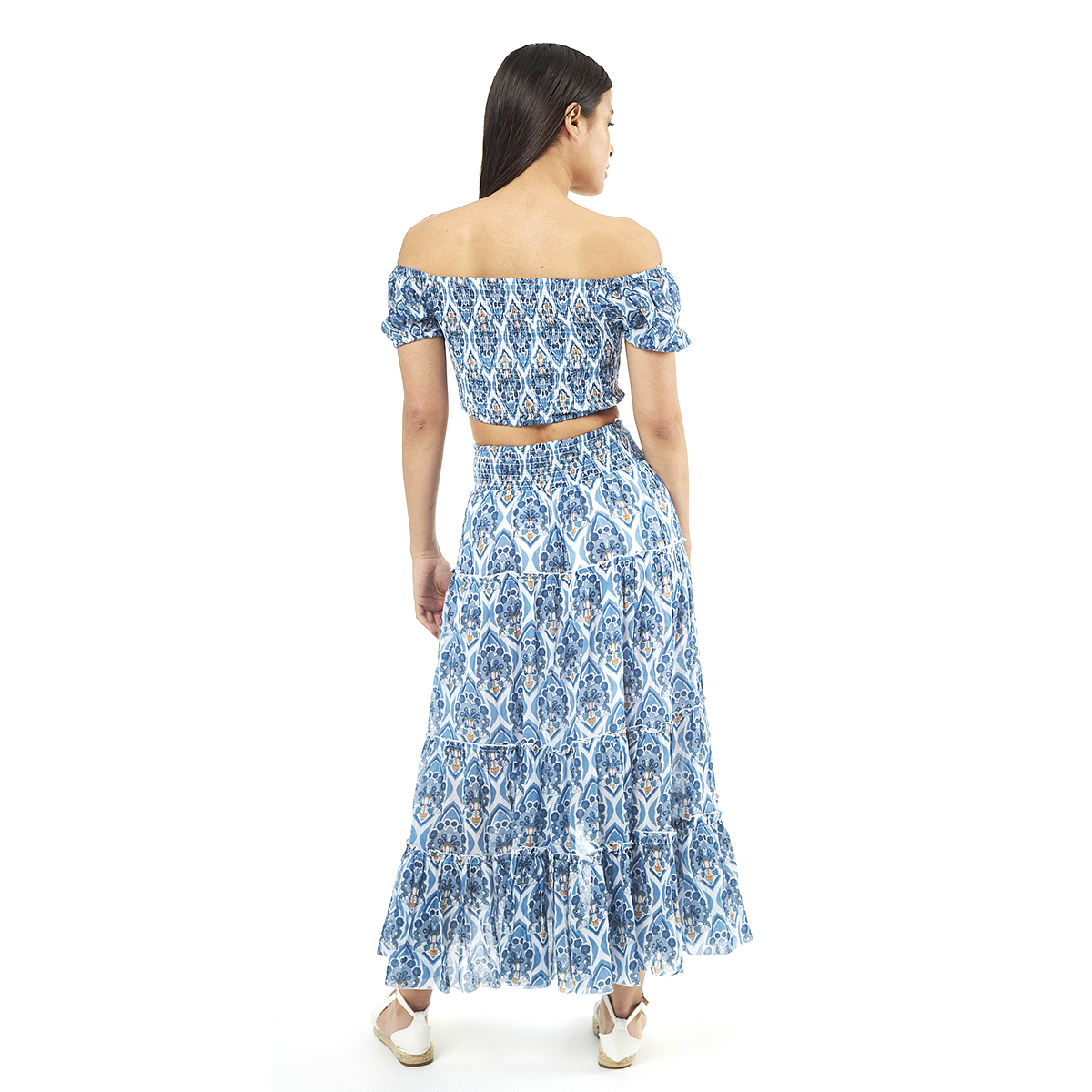 Verde Γυναικείο Σετ Φουστα-Κροπ Τοπ 62-0004 Cotton Ινδίας Μπλέ