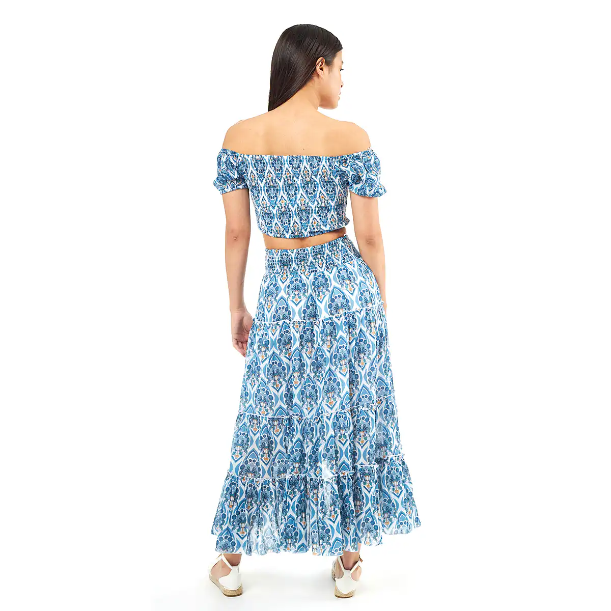 Verde Γυναικείο Σετ Φουστα-Κροπ Τοπ 62-0004 Cotton Ινδίας Μπλέ