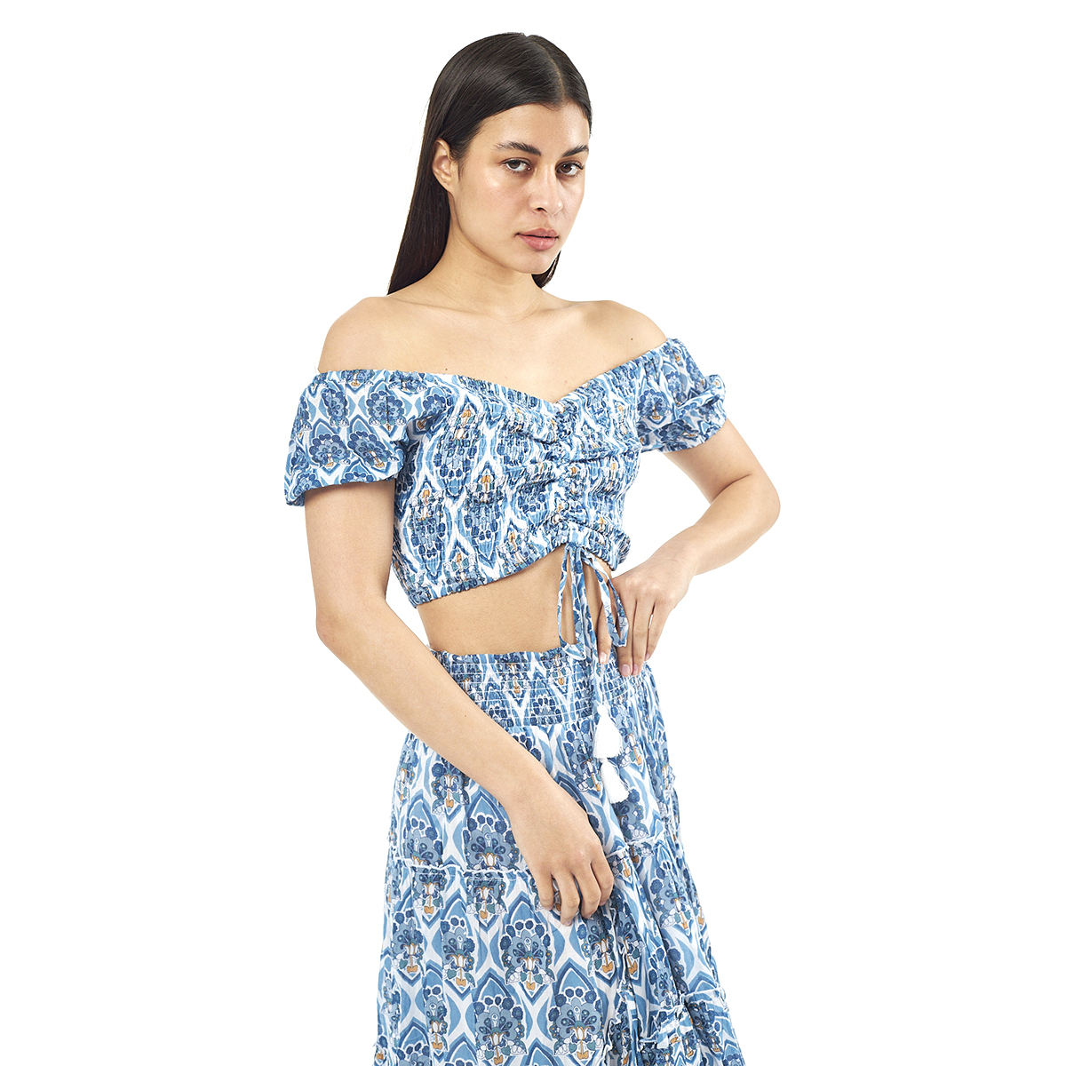 Verde Γυναικείο Σετ Φουστα-Κροπ Τοπ 62-0004 Cotton Ινδίας Μπλέ