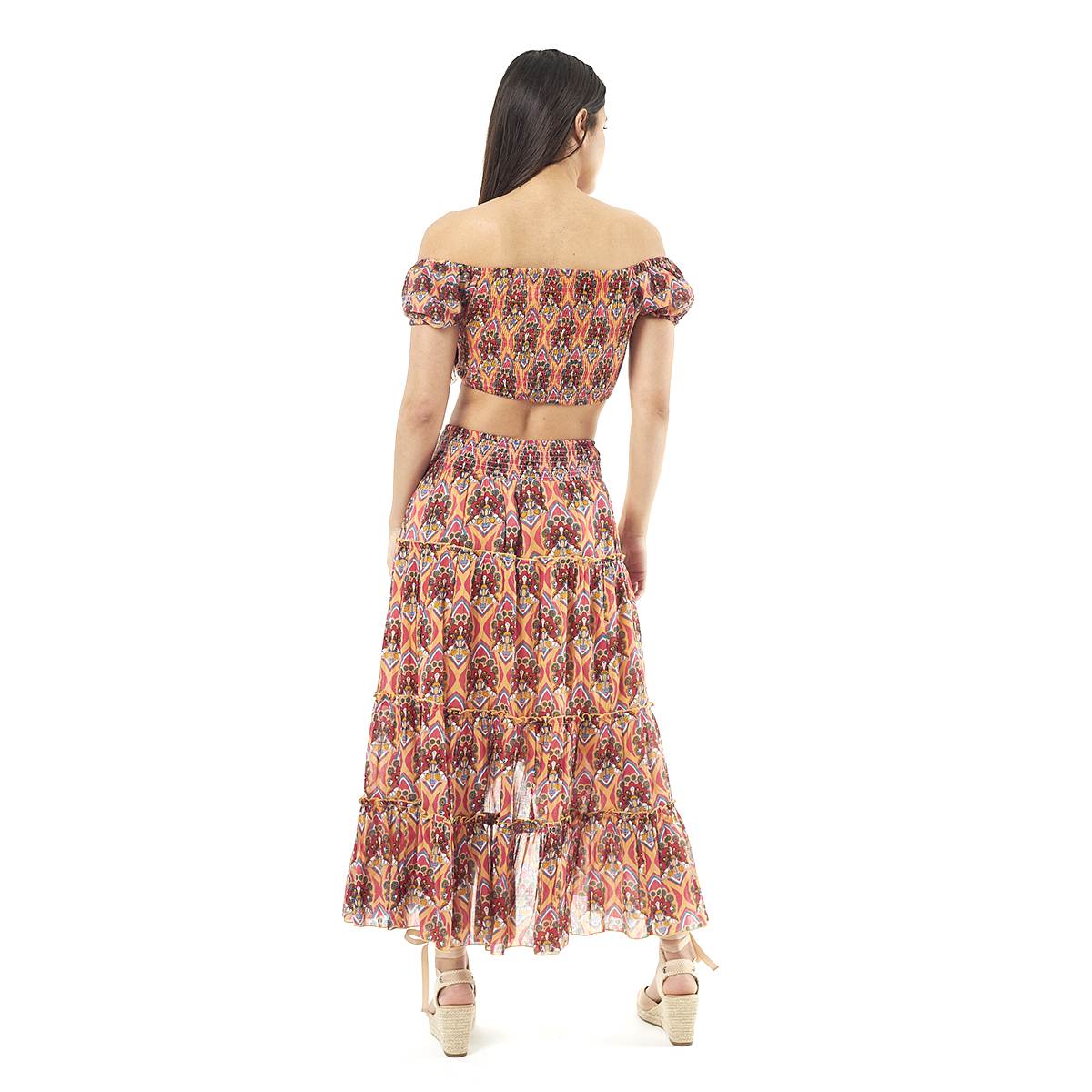 Verde Γυναικείο Σετ Φουστα-Κροπ Τοπ 62-0004 Cotton Ινδίας Ρόζ