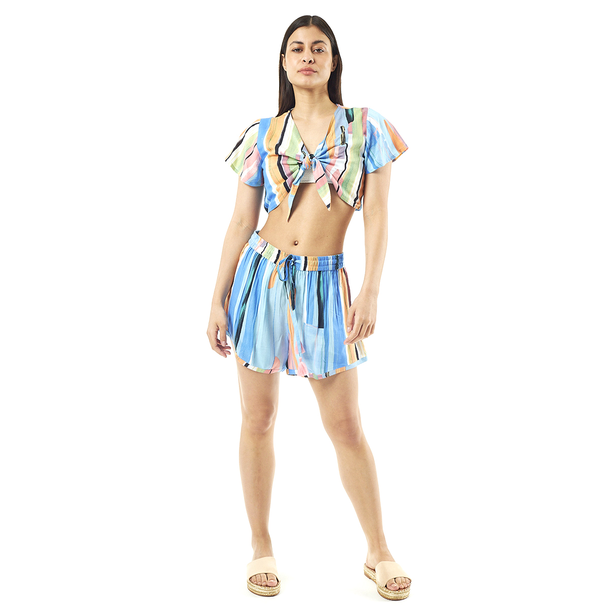 Verde Γυναικείο Σετ Φουστα-Κροπ Τοπ 62-0005 Viscoce Ινδίας Μπλέ