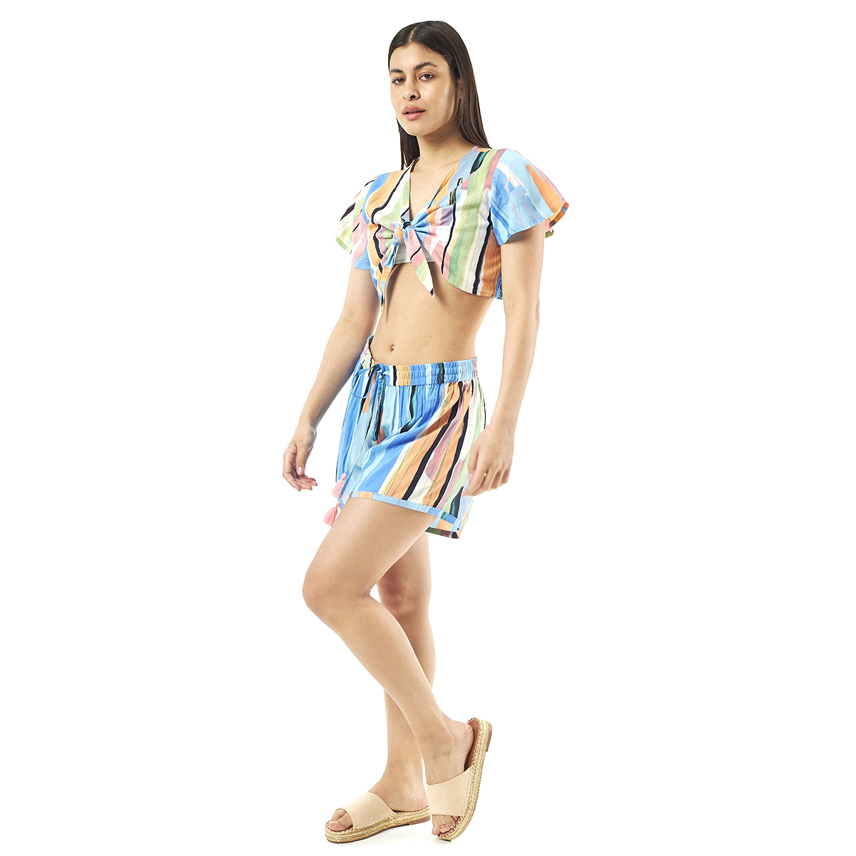 Verde Γυναικείο Σετ Φουστα-Κροπ Τοπ 62-0005 Viscoce Ινδίας Μπλέ