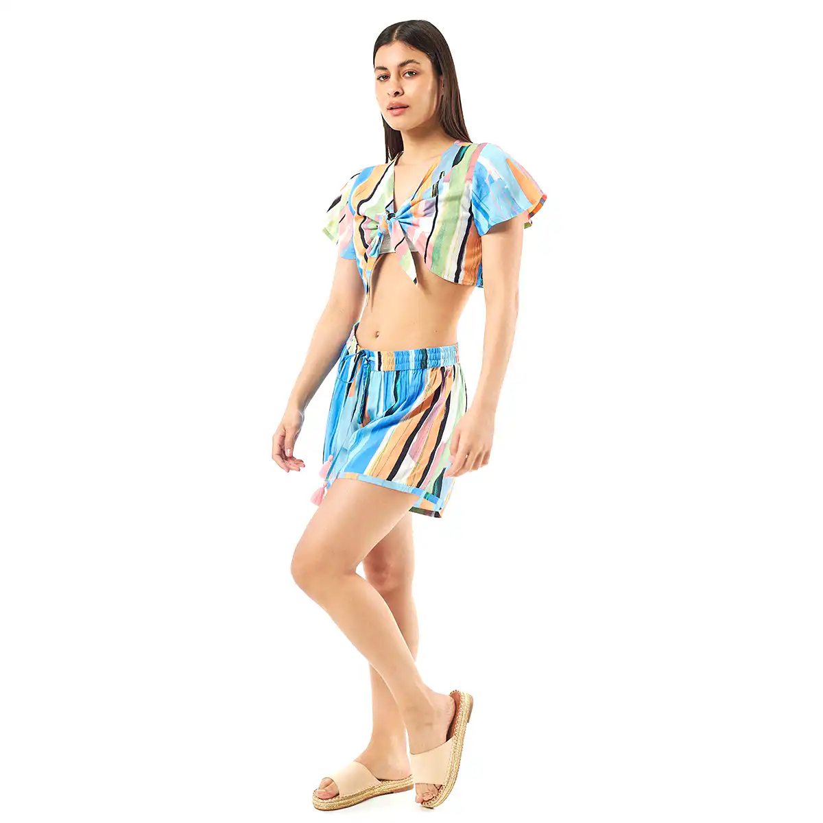 Verde Γυναικείο Σετ Φουστα-Κροπ Τοπ 62-0005 Viscoce Ινδίας Μπλέ