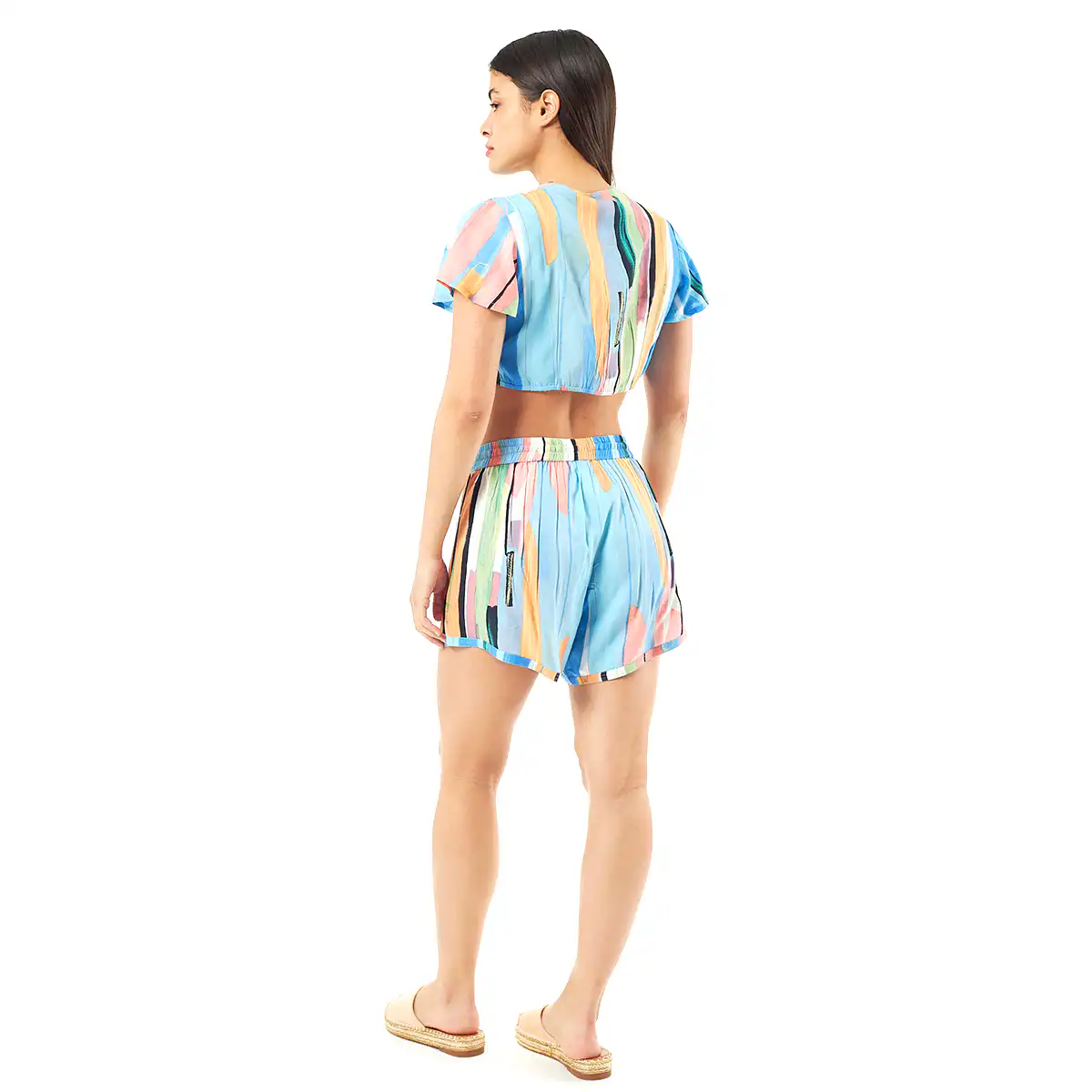 Verde Γυναικείο Σετ Φουστα-Κροπ Τοπ 62-0005 Viscoce Ινδίας Μπλέ