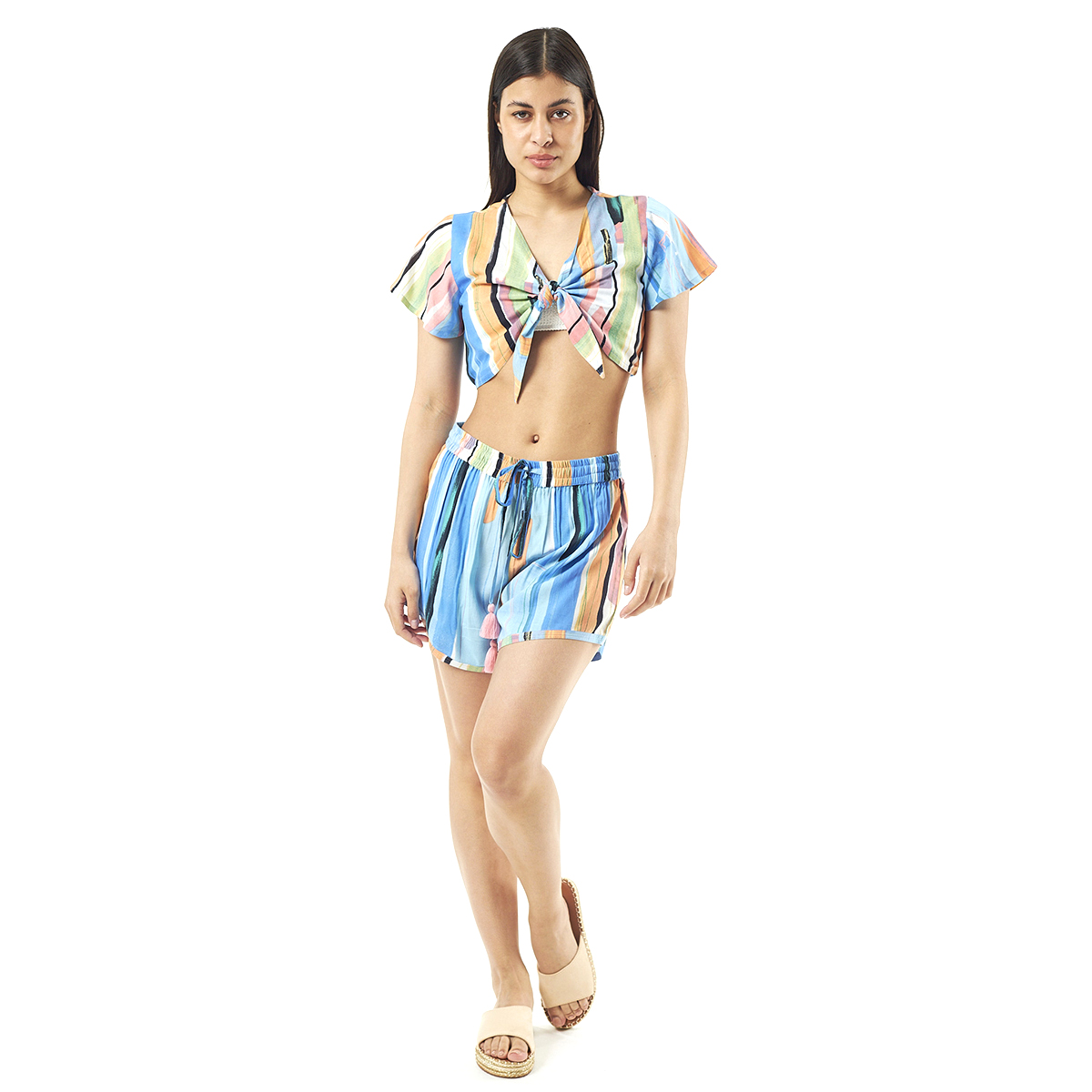 Verde Γυναικείο Σετ Φουστα-Κροπ Τοπ 62-0005 Viscoce Ινδίας Μπλέ