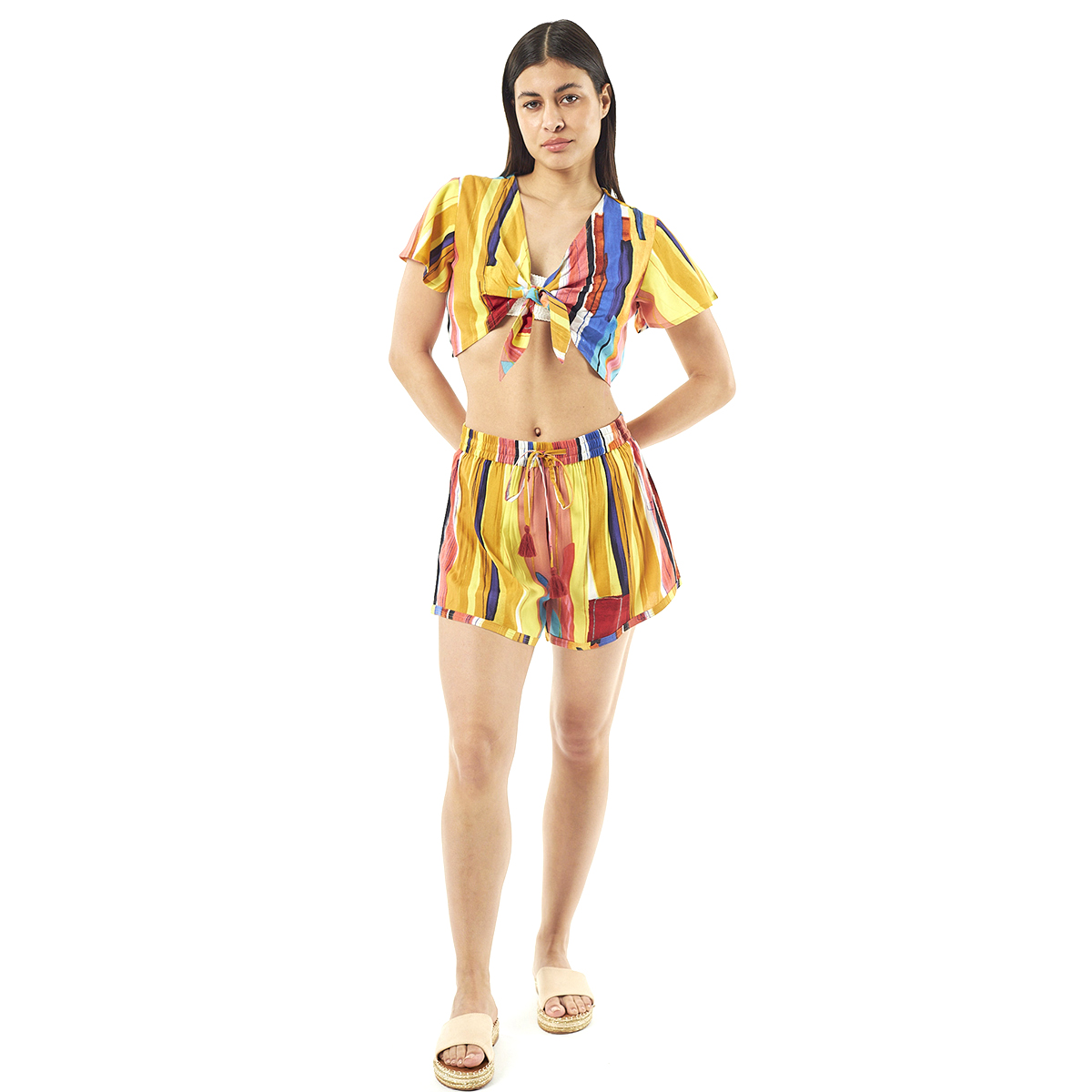 Verde Γυναικείο Σετ Φουστα-Κροπ Τοπ 62-0005 Viscoce Ινδίας Πολύχρωμο