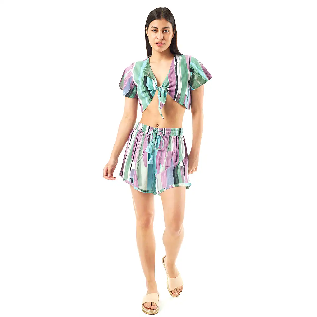 Verde Γυναικείο Σετ Φουστα-Κροπ Τοπ 62-0005 Viscoce Ινδίας Πράσινο
