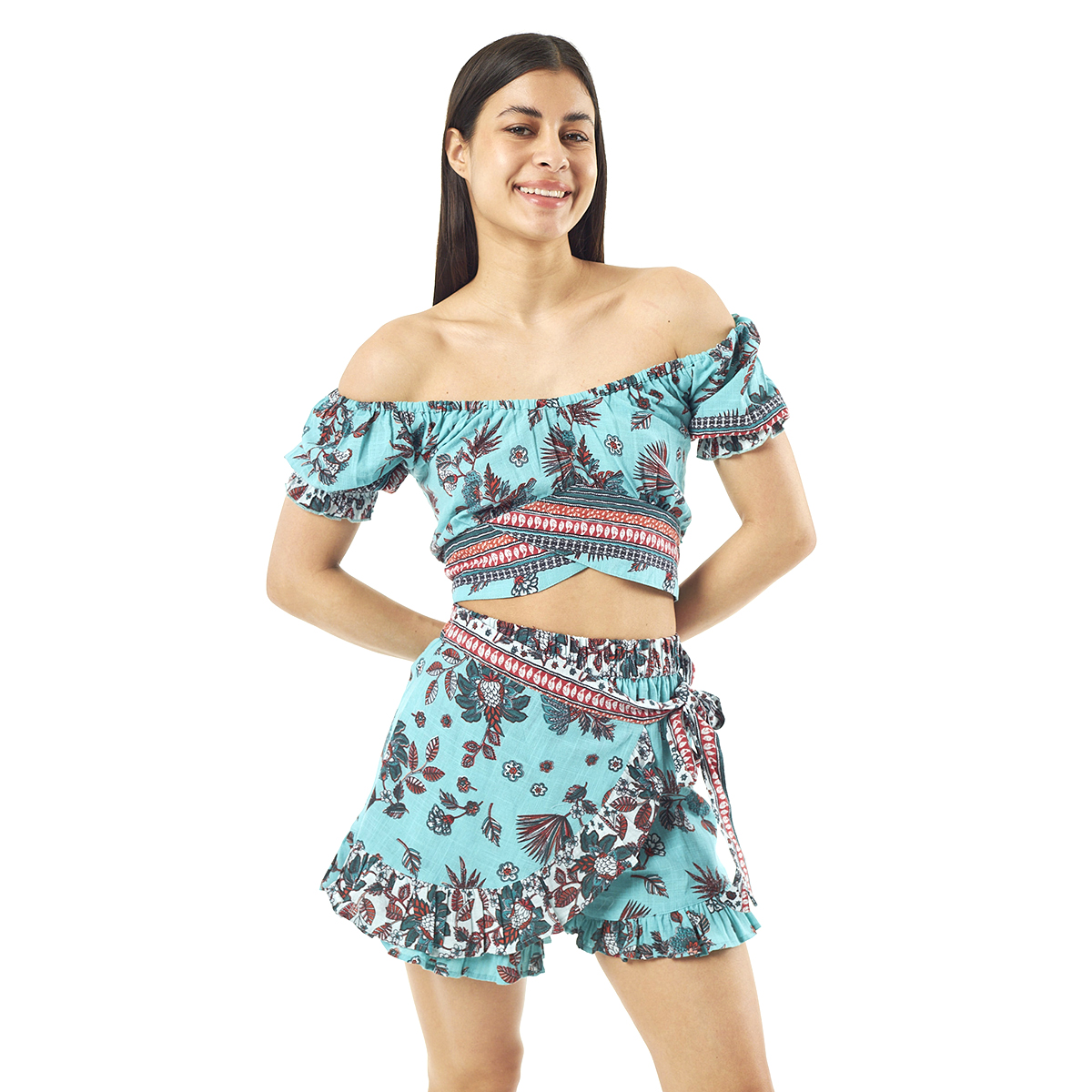 Verde Γυναικείο Σετ Φουστα-Κροπ Τοπ 62-0006 Cotton Ινδίας ΑνοιχτόΠράσινο