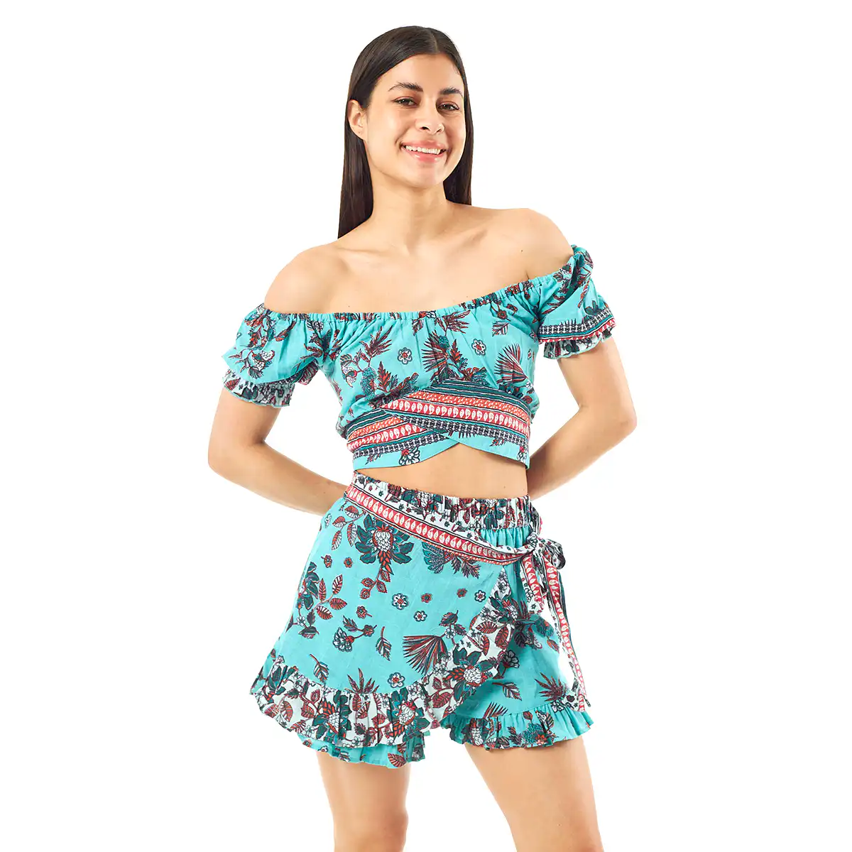 Verde Γυναικείο Σετ Φουστα-Κροπ Τοπ 62-0006 Cotton Ινδίας ΑνοιχτόΠράσινο