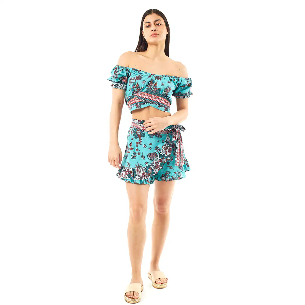 Verde Γυναικείο Σετ Φουστα-Κροπ Τοπ 62-0006 Cotton Ινδίας ΑνοιχτόΠράσινο