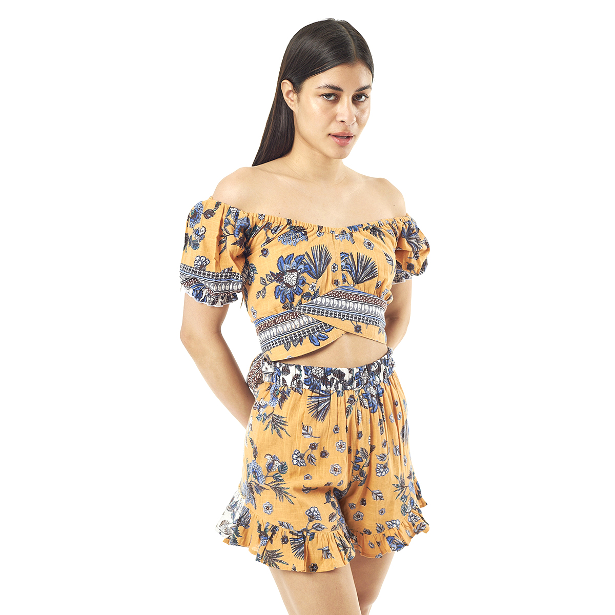 Verde Γυναικείο Σετ Φουστα-Κροπ Τοπ 62-0006 Cotton Ινδίας Πορτοκαλί