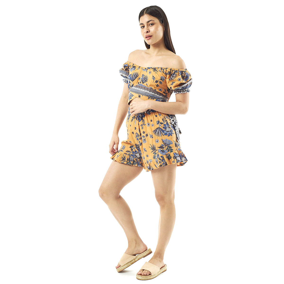 Verde Γυναικείο Σετ Φουστα-Κροπ Τοπ 62-0006 Cotton Ινδίας Πορτοκαλί