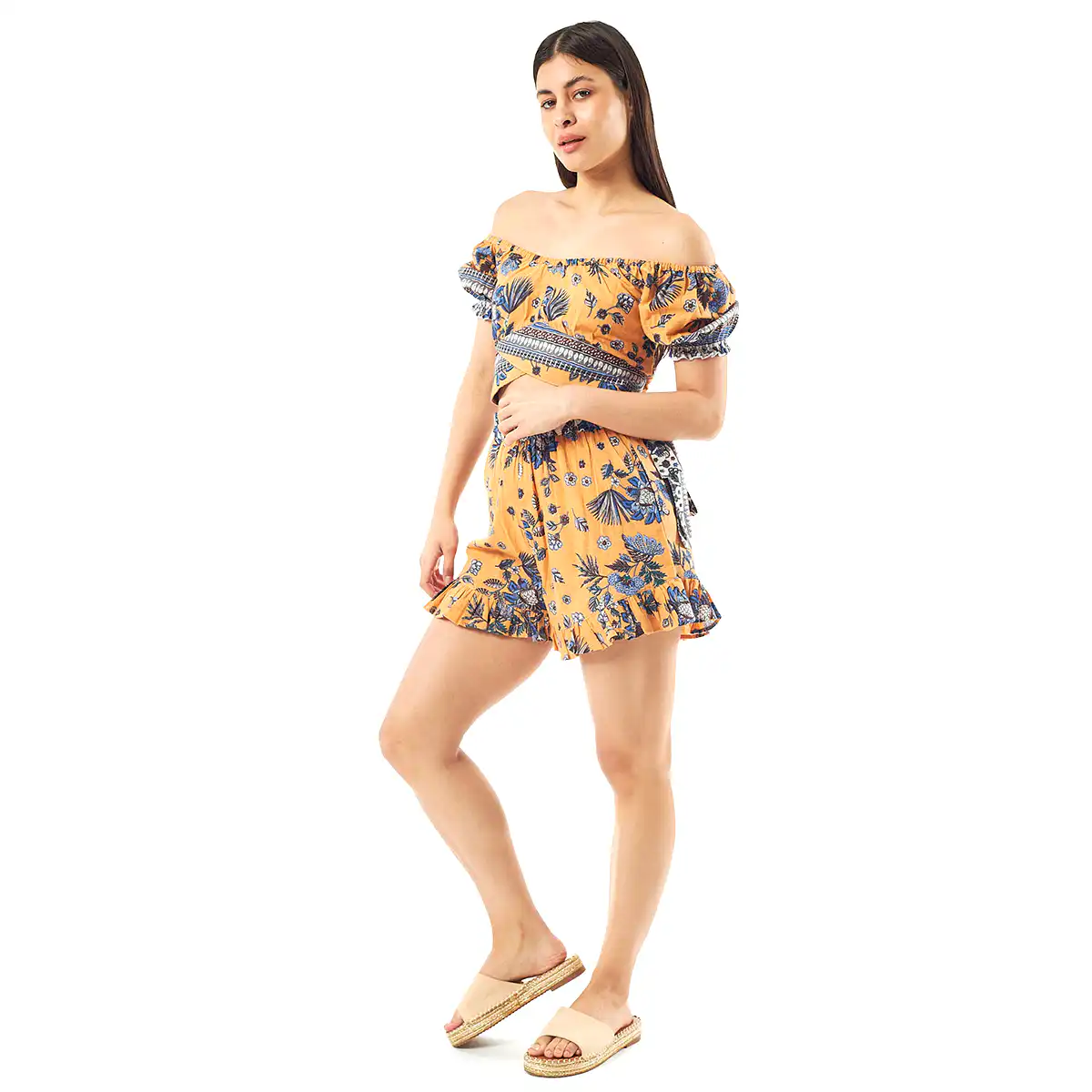 Verde Γυναικείο Σετ Φουστα-Κροπ Τοπ 62-0006 Cotton Ινδίας Πορτοκαλί