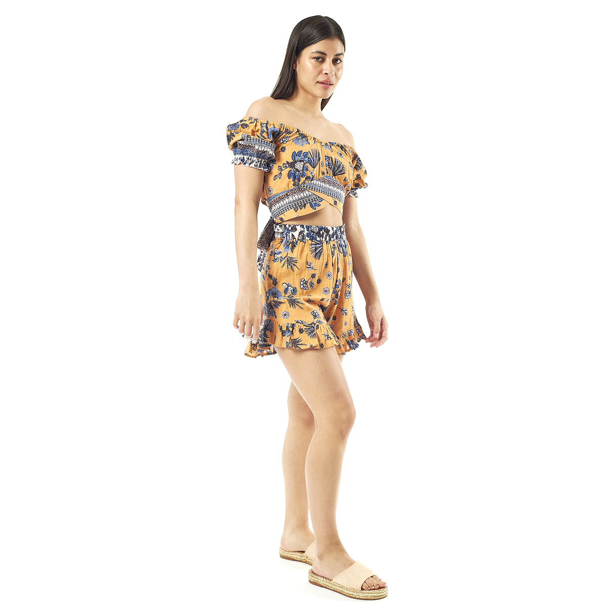 Verde Γυναικείο Σετ Φουστα-Κροπ Τοπ 62-0006 Cotton Ινδίας Πορτοκαλί