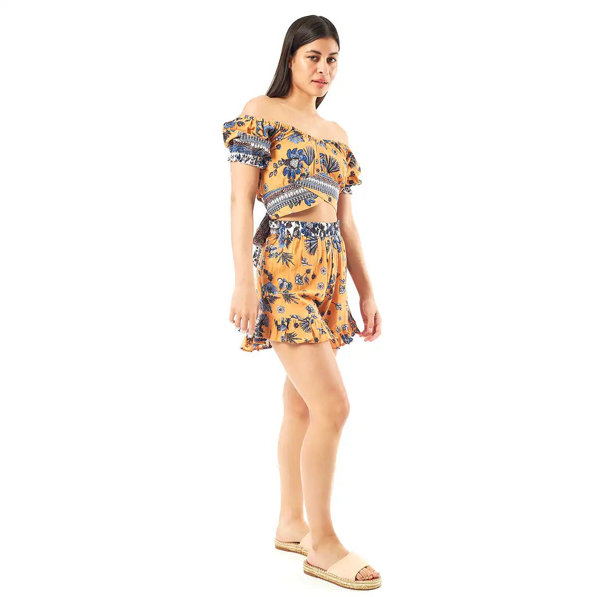 Verde Γυναικείο Σετ Φουστα-Κροπ Τοπ 62-0006 Cotton Ινδίας Πορτοκαλί
