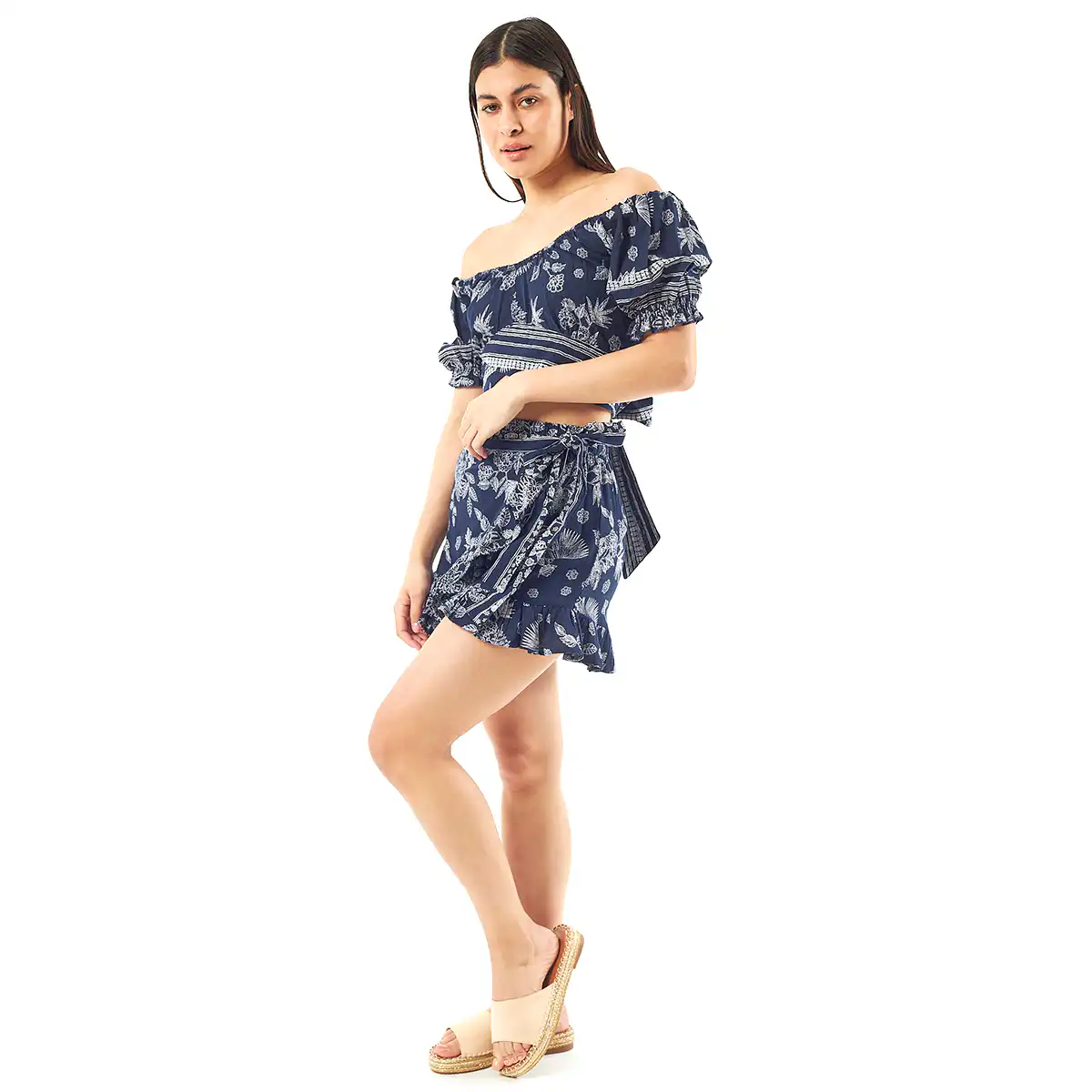 Verde Γυναικείο Σετ Φουστα-Κροπ Τοπ 62-0006 Cotton Ινδίας Σκούρο Μπλέ