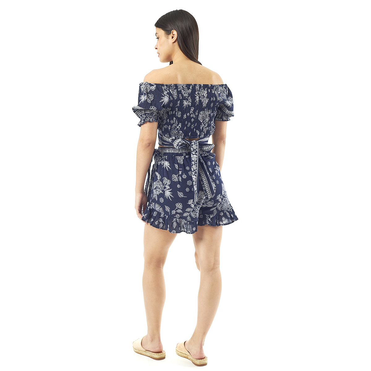 Verde Γυναικείο Σετ Φουστα-Κροπ Τοπ 62-0006 Cotton Ινδίας Σκούρο Μπλέ