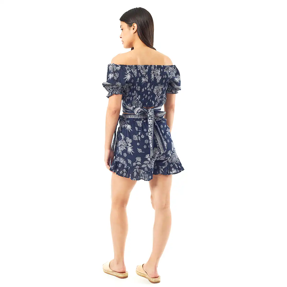 Verde Γυναικείο Σετ Φουστα-Κροπ Τοπ 62-0006 Cotton Ινδίας Σκούρο Μπλέ