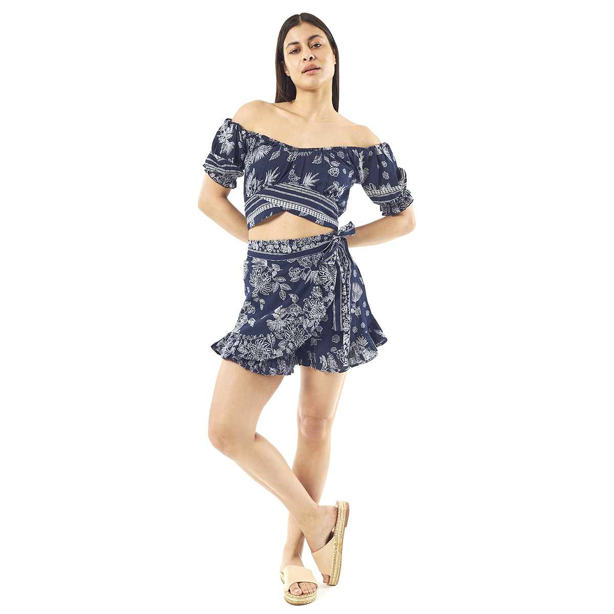 Verde Γυναικείο Σετ Φουστα-Κροπ Τοπ 62-0006 Cotton Ινδίας Σκούρο Μπλέ