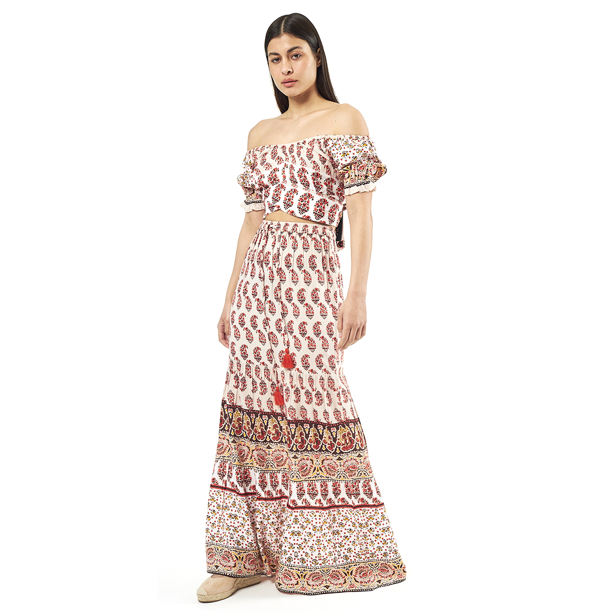 Verde Γυναικείο Σετ Φουστα-Κροπ Τοπ 62-0007 Viscoce Ινδίας Εκρού