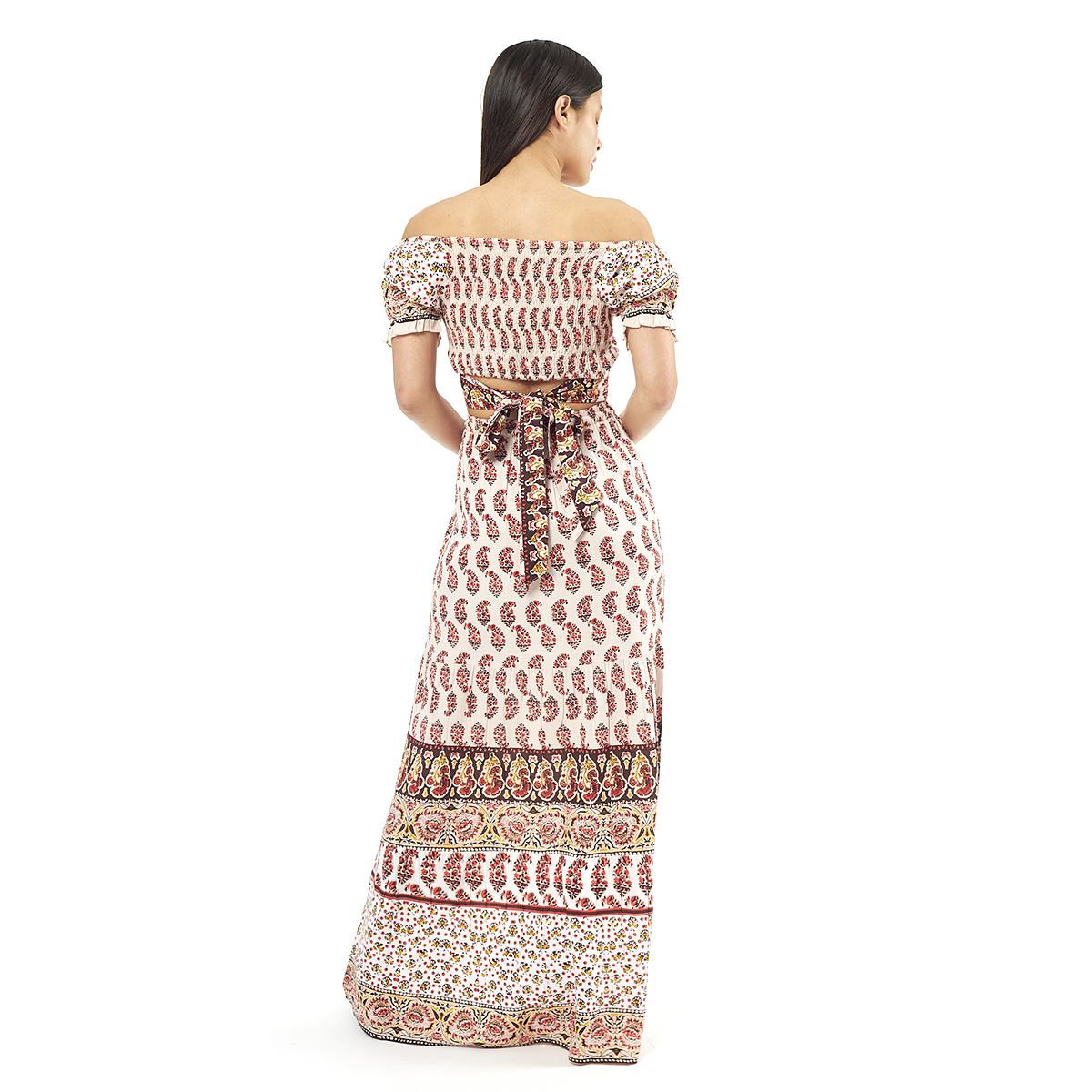 Verde Γυναικείο Σετ Φουστα-Κροπ Τοπ 62-0007 Viscoce Ινδίας Εκρού