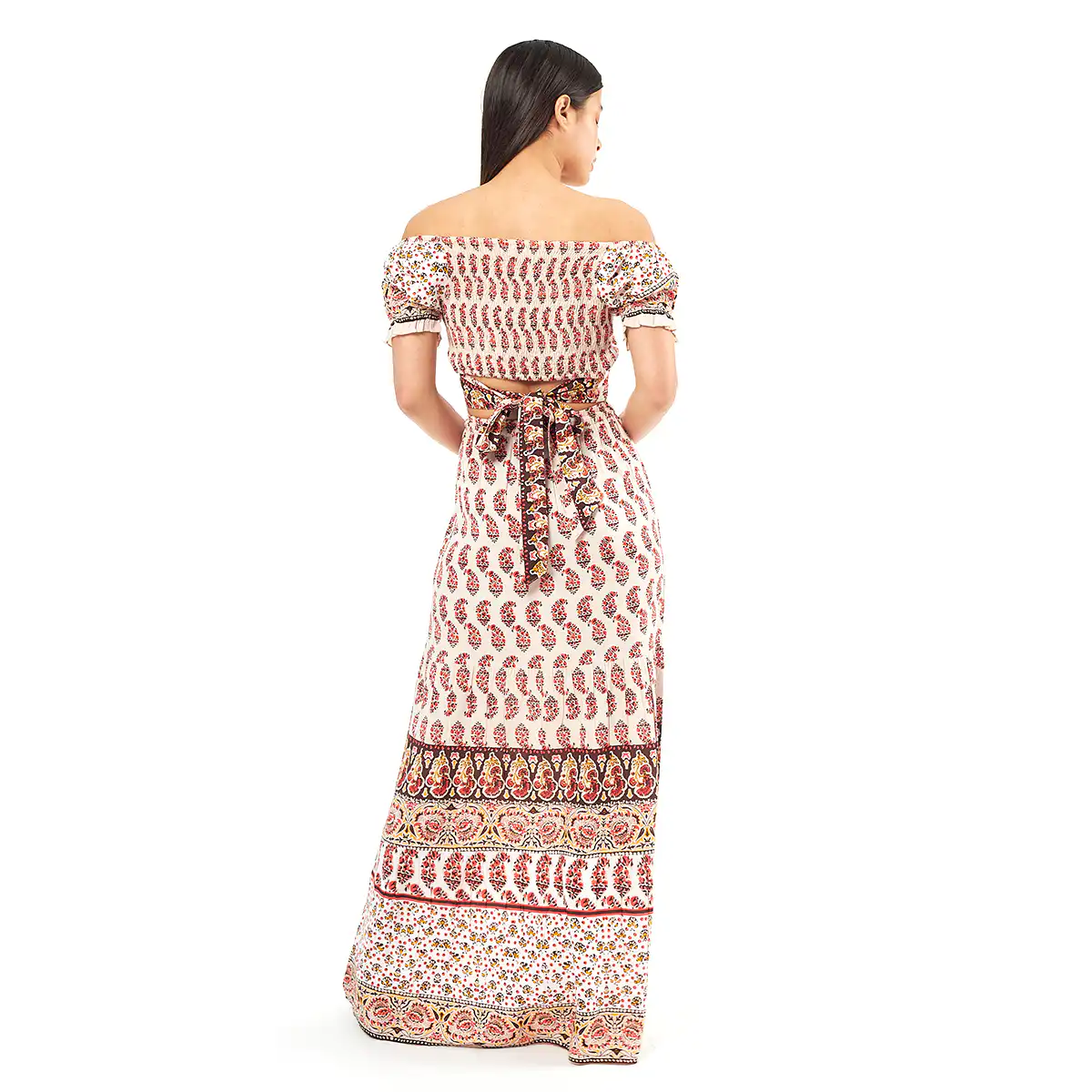 Verde Γυναικείο Σετ Φουστα-Κροπ Τοπ 62-0007 Viscoce Ινδίας Εκρού