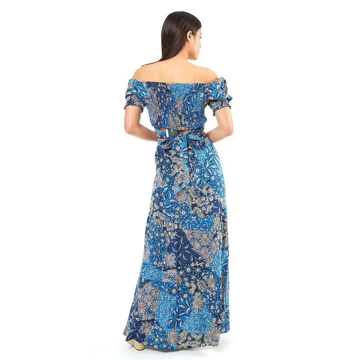 Verde Γυναικείο Σετ Φουστα-Κροπ Τοπ 62-0007 Viscoce Ινδίας Μπλέ