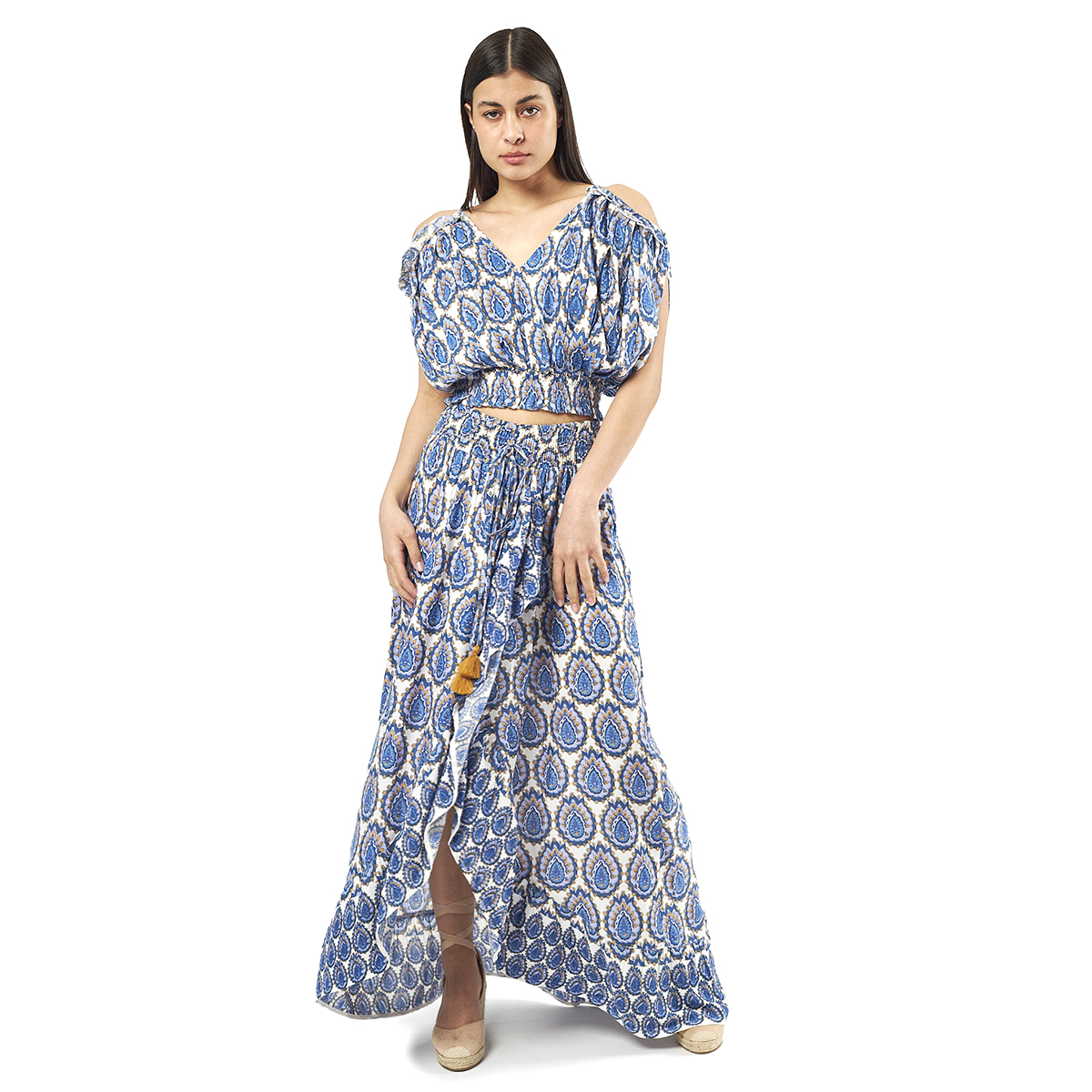 Verde Γυναικείο Σετ Φουστα-Κροπ Τοπ 62-0008 Viscoce Ινδίας Μπλέ