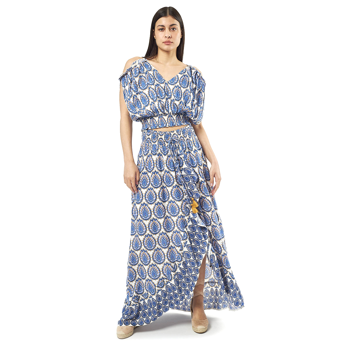 Verde Γυναικείο Σετ Φουστα-Κροπ Τοπ 62-0008 Viscoce Ινδίας Μπλέ