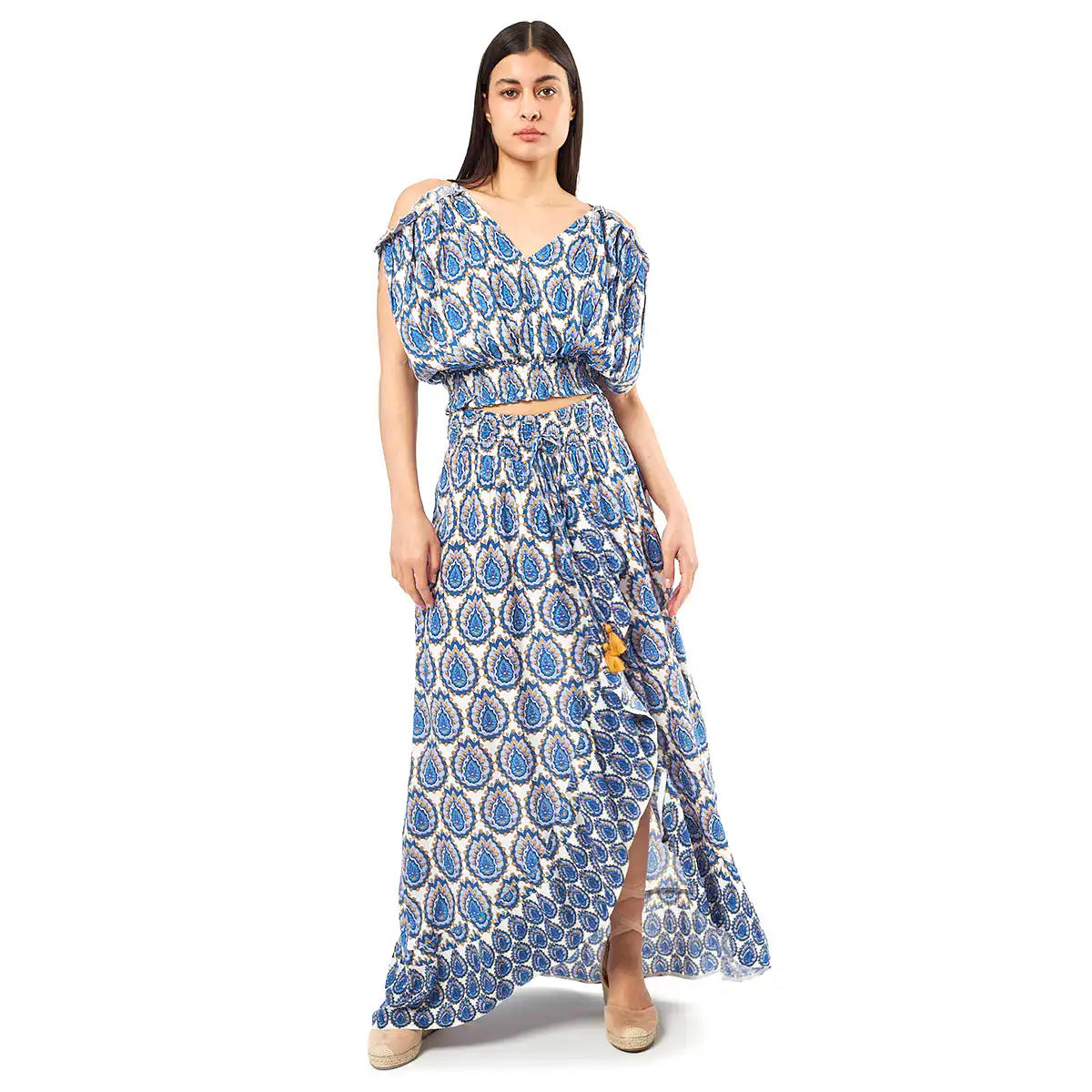 Verde Γυναικείο Σετ Φουστα-Κροπ Τοπ 62-0008 Viscoce Ινδίας Μπλέ