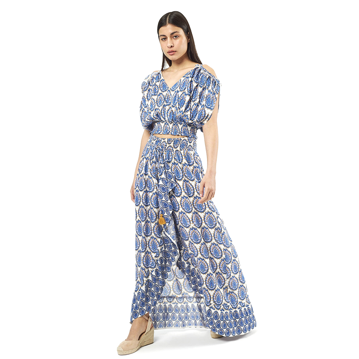 Verde Γυναικείο Σετ Φουστα-Κροπ Τοπ 62-0008 Viscoce Ινδίας Μπλέ