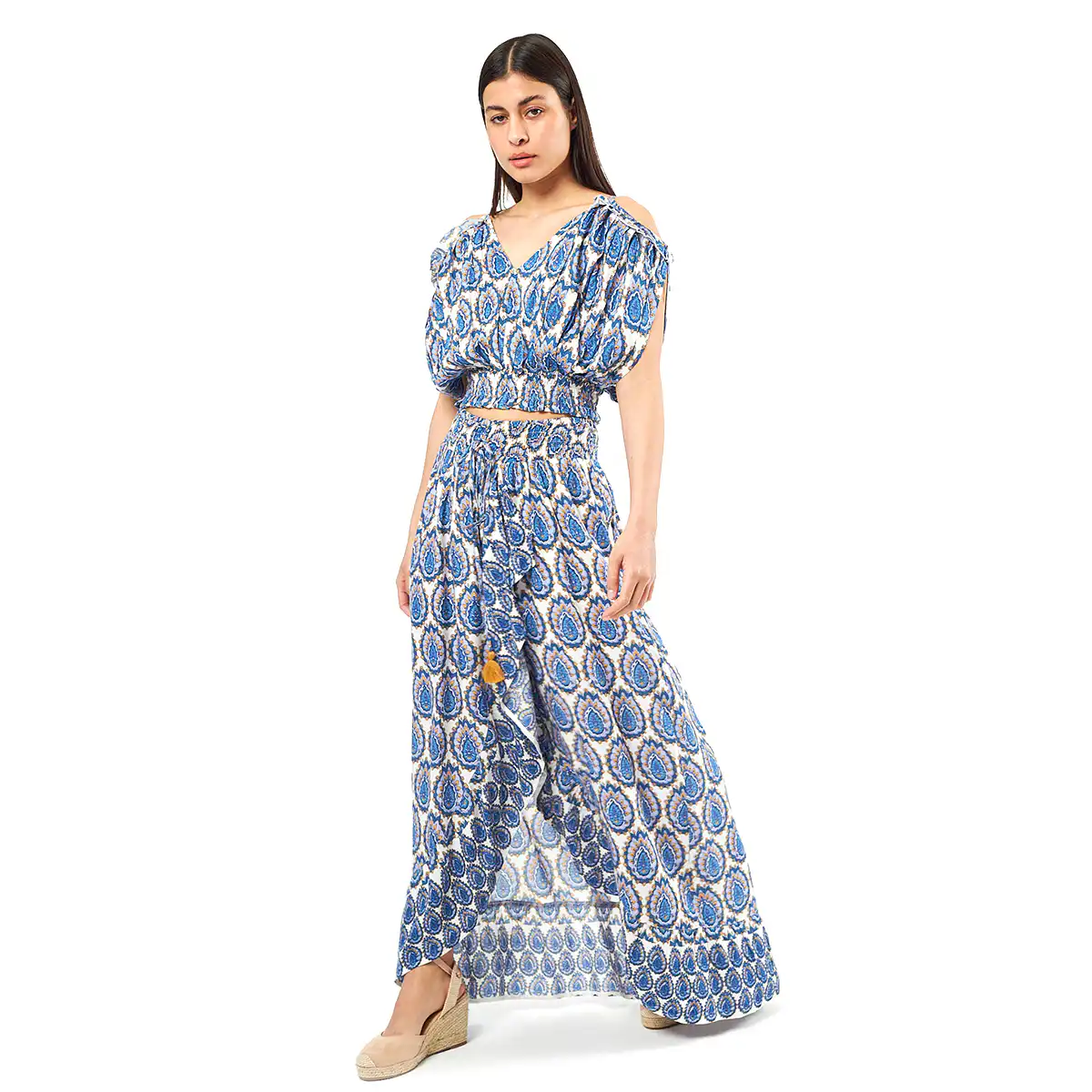 Verde Γυναικείο Σετ Φουστα-Κροπ Τοπ 62-0008 Viscoce Ινδίας Μπλέ