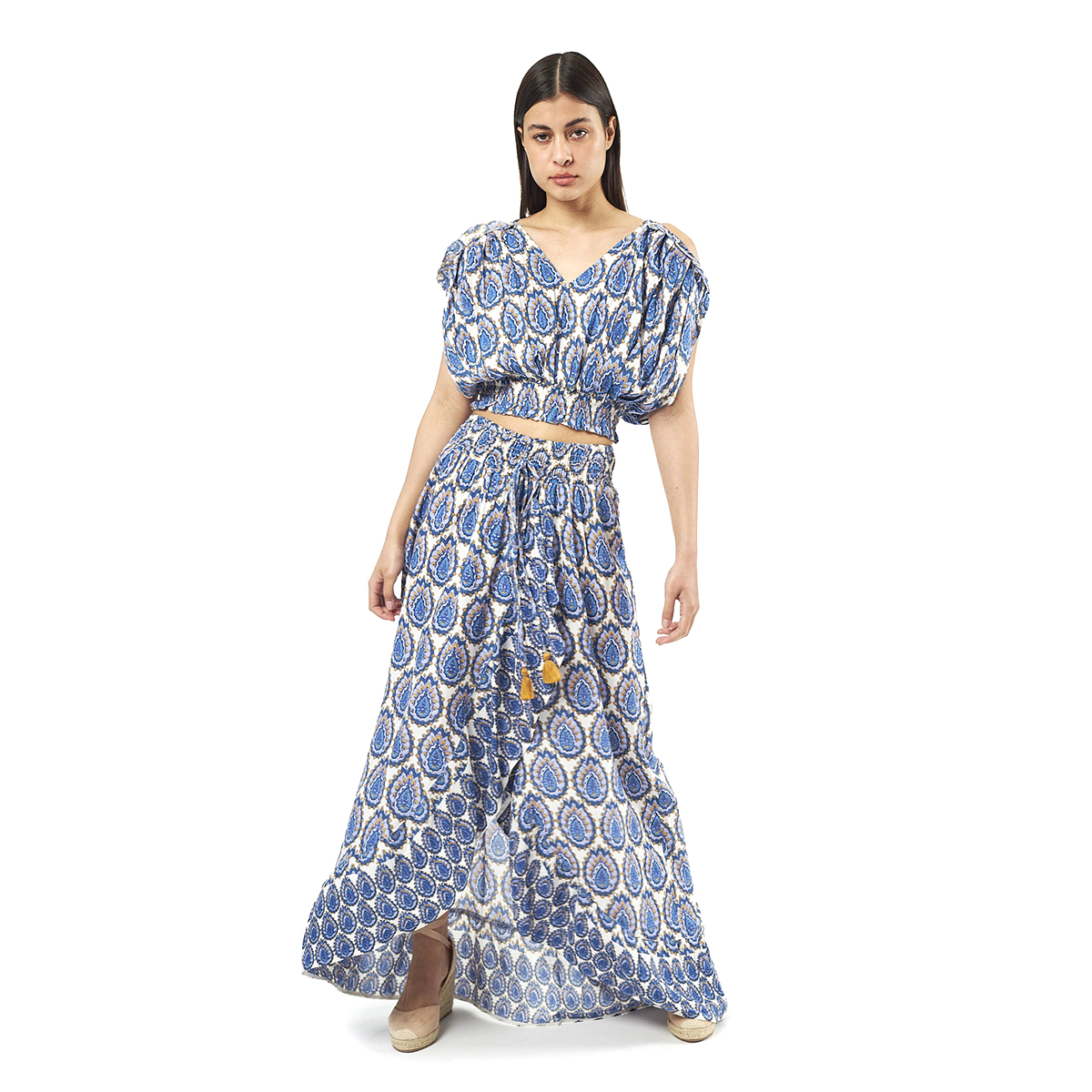 Verde Γυναικείο Σετ Φουστα-Κροπ Τοπ 62-0008 Viscoce Ινδίας Μπλέ