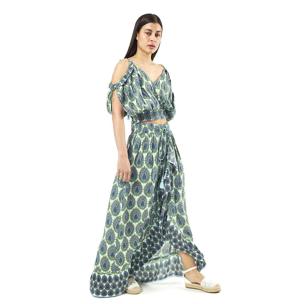 Verde Γυναικείο Σετ Φουστα-Κροπ Τοπ 62-0008 Viscoce Ινδίας Πράσινο