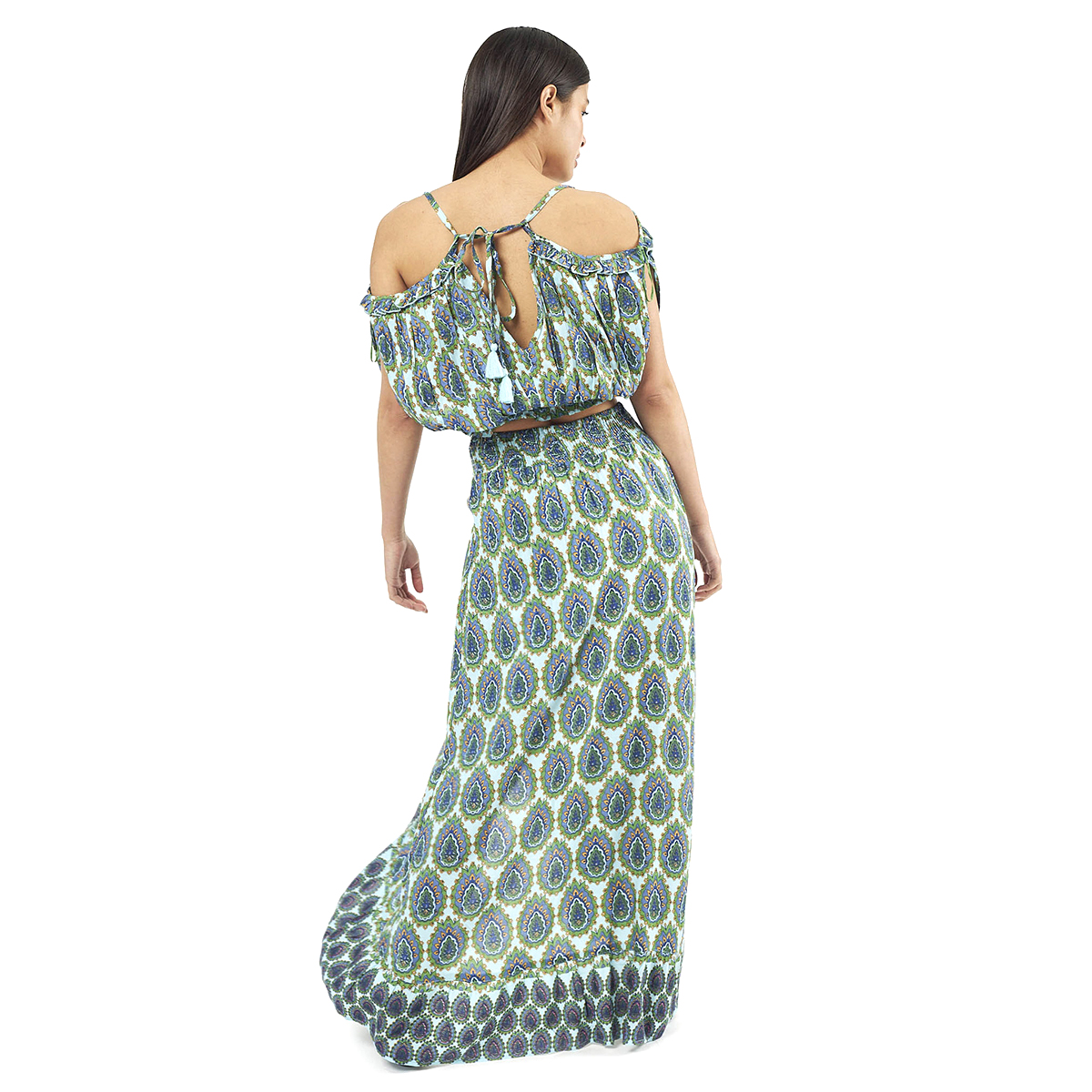 Verde Γυναικείο Σετ Φουστα-Κροπ Τοπ 62-0008 Viscoce Ινδίας Πράσινο