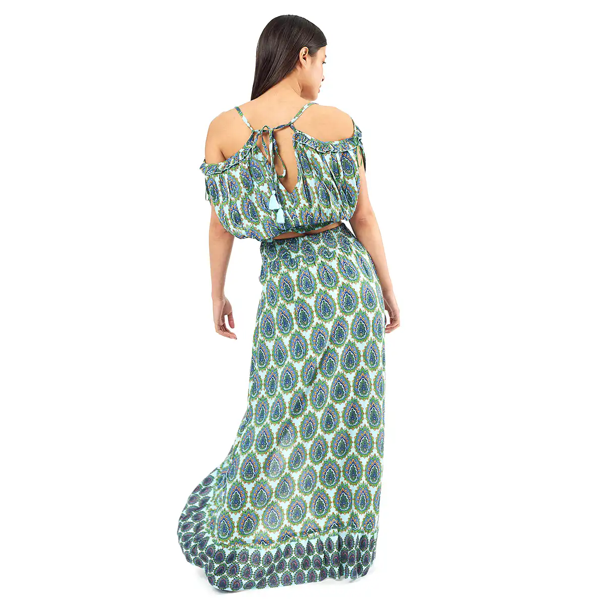 Verde Γυναικείο Σετ Φουστα-Κροπ Τοπ 62-0008 Viscoce Ινδίας Πράσινο