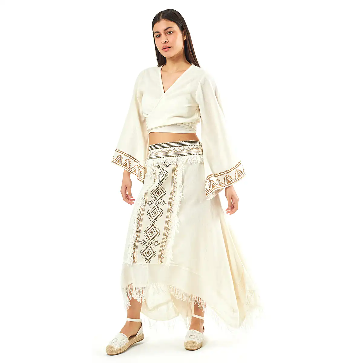 Verde Γυναικείο Σέτ Φούστα -Κροπ Τοπ 62-0010 Cotton Ινδίας Άσπρο Verde Γυναικείο Σέτ Φούστα -Κροπ Τοπ 62-0010 Cotton Ινδίας Άσπρο
