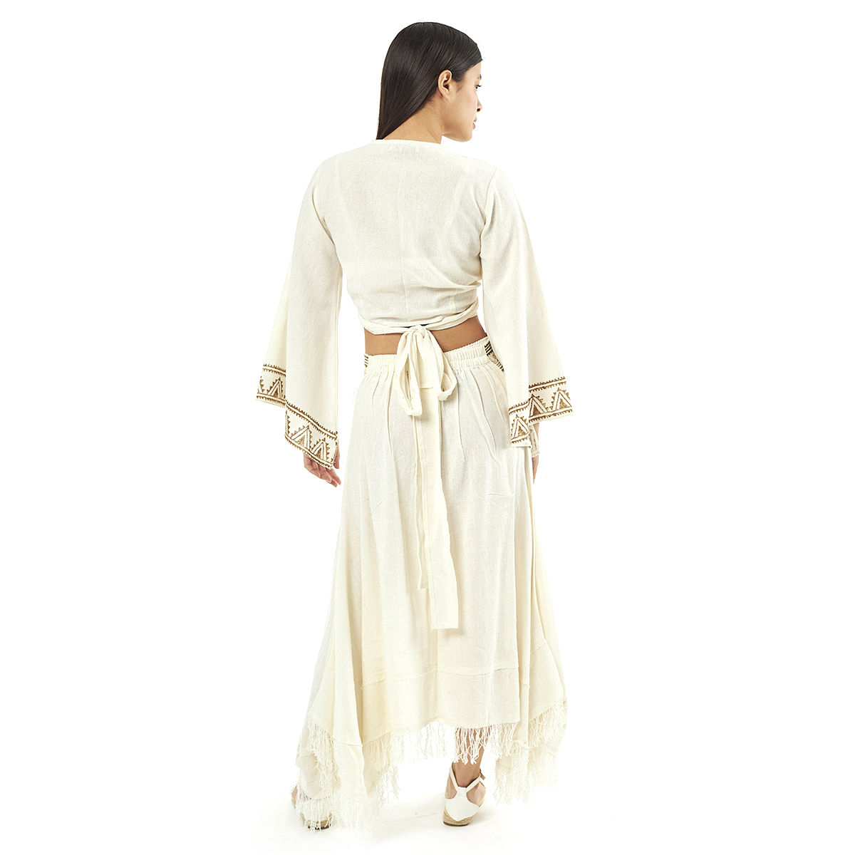 Verde Γυναικείο Σέτ Φούστα -Κροπ Τοπ 62-0010 Cotton Ινδίας Άσπρο