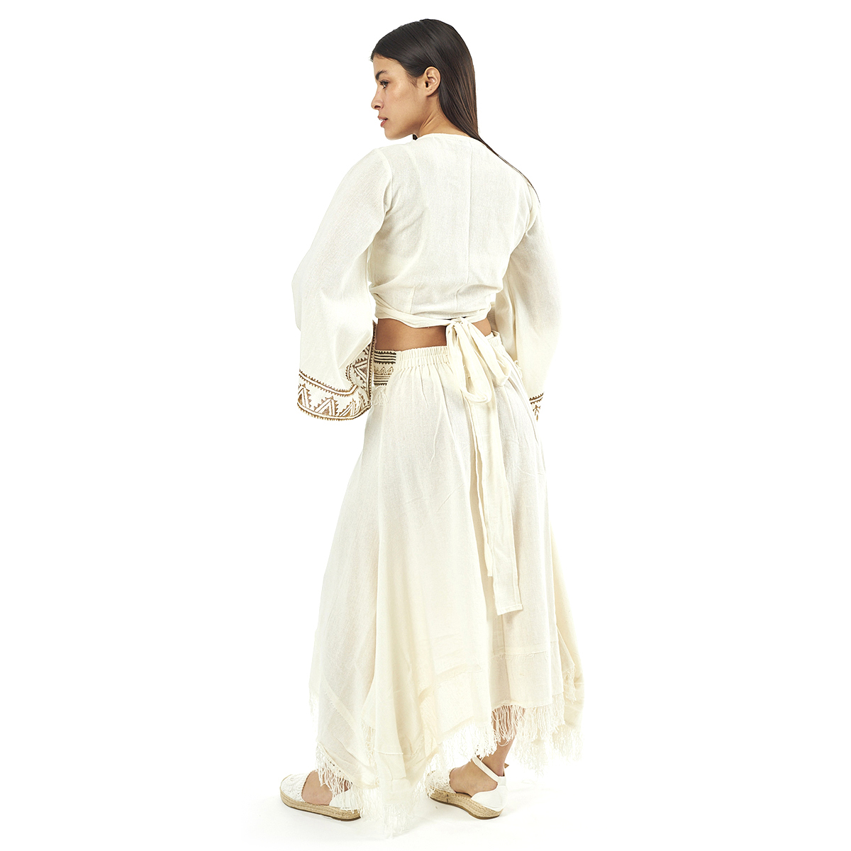 Verde Γυναικείο Σέτ Φούστα -Κροπ Τοπ 62-0010 Cotton Ινδίας Άσπρο